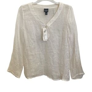 Eileen Fisher Beige Gauze Linen Relaxed Blouse